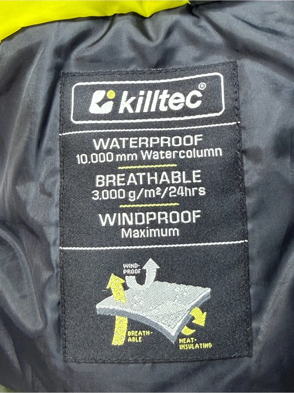 Boy’s Killtec KSW 174 Insulated Jacket- Size Large in Black, Olive & Neon Yellow